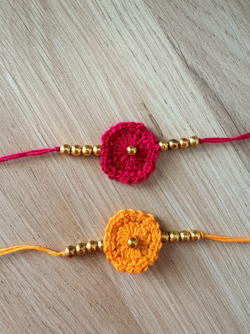 Floral Rakhi Pair — handmade crochet rakhi by TASSELA
