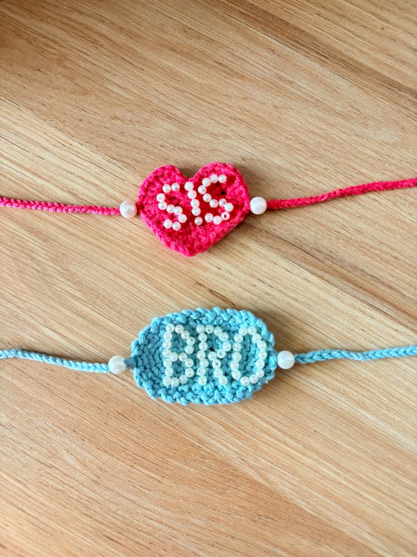 ‘SIS’ & ‘BRO’ Rakhi Set — handmade crochet rakhi by TASSELA