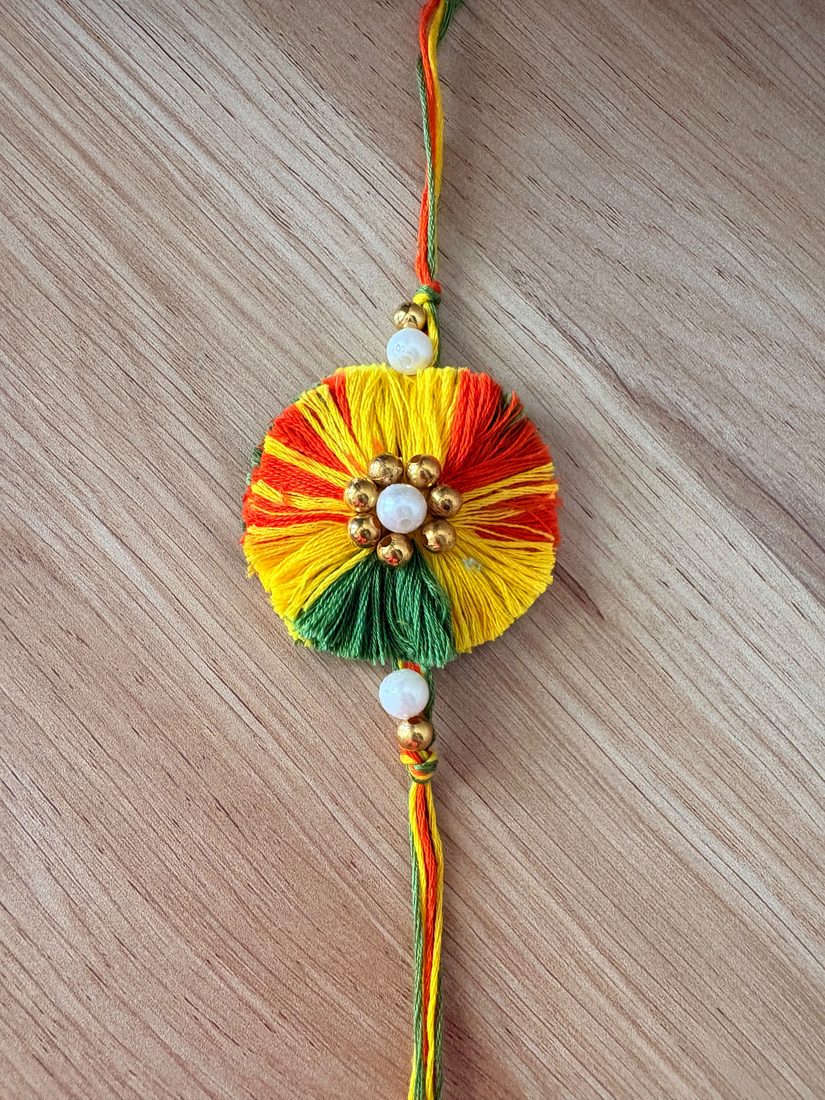 Tricolour Pom-Pom Rakhi — handmade crochet rakhi by TASSELA